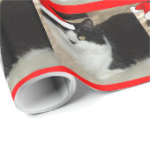 Papier Cadeau Chat noir et blanc de Noël (Coin rond)