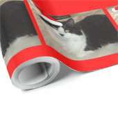 Papier Cadeau Chat noir et blanc de Noël (Coin rond)