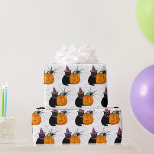Papier Cadeau Chat noir et motif de citrouille d'Halloween artis