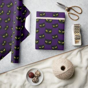 Papier Cadeau Chat noir et violet Halloween motif Monogramme
