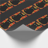 Papier Cadeau Chat noir, Feuilles d'automne motif, Halloween amu (Coin)