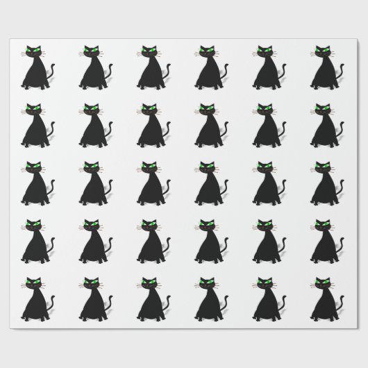 Papier Cadeau Chat noir gras aux yeux verts (Plat)
