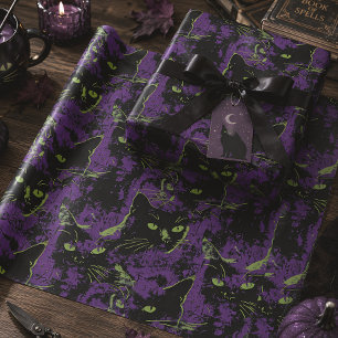 Papier Cadeau Chat Noir Halloween Gothique Violet