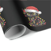 Papier Cadeau Chat noir lumières d'arbre de Noël chaton drôle Pè (Coin rond)