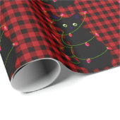 Papier Cadeau chat noir | Meowy Christmas | étoile scintillante (Coin rond)