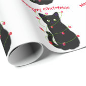 Papier Cadeau chat noir | Meowy Christmas | lumières scintillant (Coin rond)