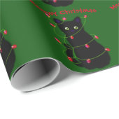 Papier Cadeau chat noir | Meowy Christmas | lumières scintillant (Coin rond)
