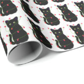 Papier Cadeau chat noir | Meowy Christmas | lumières scintillant (Coin rond)
