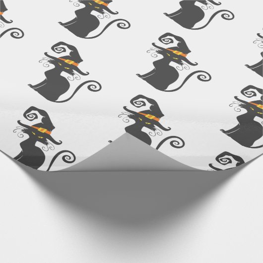 Papier Cadeau Chat noir mignon dans un casquette sorcier - Chois (Coin)