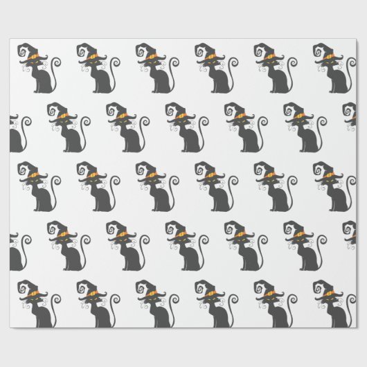 Papier Cadeau Chat noir mignon dans un casquette sorcier - Chois (Plat)