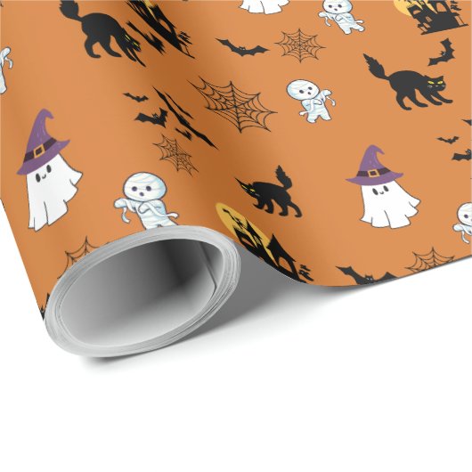 Papier Cadeau Chat noir mignon Halloween (Coin rond)