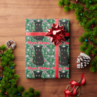 Papier Cadeau Chat noir mignon Meowy Noël