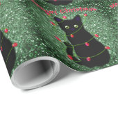 Papier Cadeau Chat noir mignon Meowy Noël scintillants lumières (Coin rond)