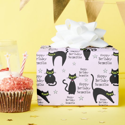 Papier Cadeau Chat Noir Mod Personnalisé (Fête d'anniversaire)