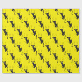 Papier Cadeau Chat noir moderne drôle griffe sur jaune (Plat)