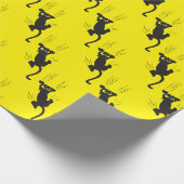 Papier Cadeau Chat noir moderne drôle griffe sur jaune (Coin)