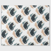 Papier Cadeau Chat noir neige d'hiver (Plat)