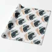 Papier Cadeau Chat noir neige d'hiver (Déroulé)