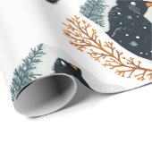 Papier Cadeau Chat noir neige d'hiver (Coin rond)