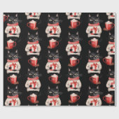 Papier Cadeau Chat noir Noël Chocolat chaud (Plat)