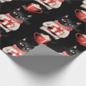 Papier Cadeau Chat noir Noël Chocolat chaud (Coin)
