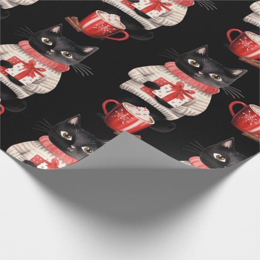 Papier Cadeau Chat noir Noël Chocolat chaud (Coin)