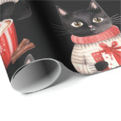 Papier Cadeau Chat noir Noël Chocolat chaud (Coin rond)
