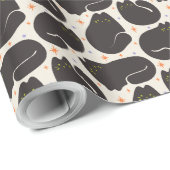 Papier Cadeau Chat noir rétro sur fond crème clair (Coin rond)