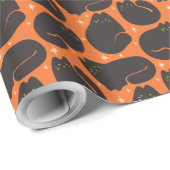 Papier Cadeau Chat noir rétro sur fond orange (Coin rond)