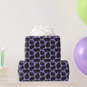 Papier Cadeau Chat noir rétro sur fond violet