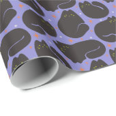 Papier Cadeau Chat noir rétro sur fond violet (Coin rond)
