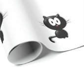 Papier Cadeau Chat noir sur fond blanc (Coin rond)