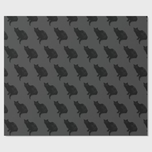 Papier Cadeau Chat noir sur gris | (Plat)