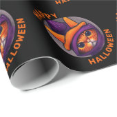 Papier Cadeau Chat orange avec sorcière violette Casquette Bonne (Coin rond)