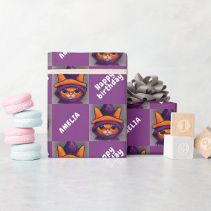 Papier Cadeau Chat Orange Joyeux Anniversaire Enfants Anniversai