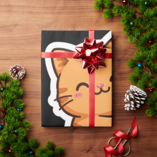 Papier Cadeau Chat orange mignon alimenté par le café et le chao