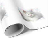 Papier Cadeau Chat persan adorable blanc (Coin rond)