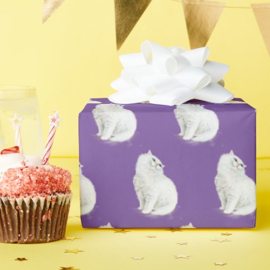 Papier Cadeau Chat persan sur violet (Fête d'anniversaire)