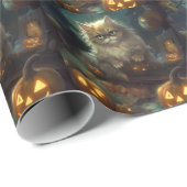 Papier Cadeau Chat perse d'Halloween avec effroi Citrouille (Coin rond)
