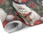 Papier Cadeau Chat perse en Noël de neige (Coin rond)