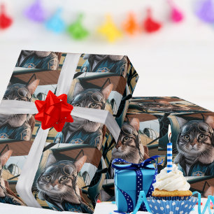 Papier Cadeau Chat pilote d'anniversaire & Avion Cool Drôle Avia