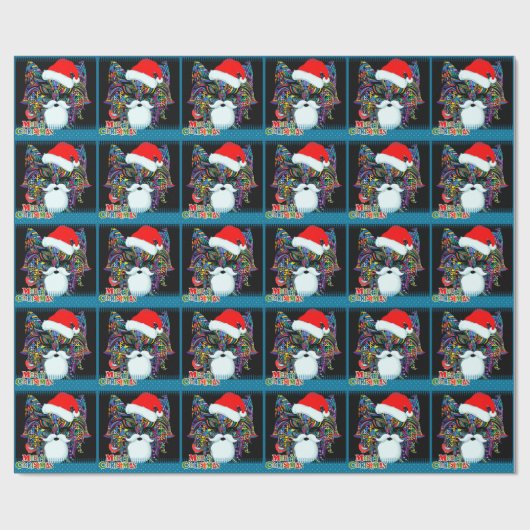 Papier Cadeau Chat psychédélique de Noël (Plat)