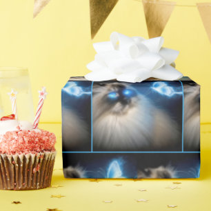 Papier Cadeau Chat Ragdoll Avec Papillon Néon Bleu