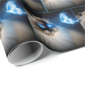 Papier Cadeau Chat Ragdoll Avec Papillon Néon Bleu (Coin rond)
