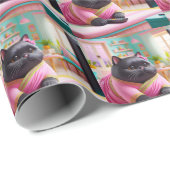 Papier Cadeau Chat regardant la télévision (Coin rond)