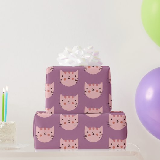 Papier Cadeau Chat rose mou violet (Cadeaux de fête)