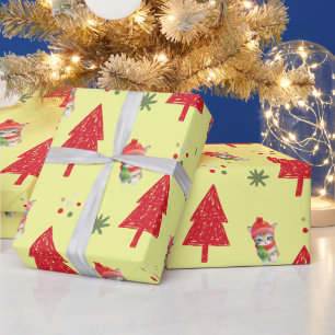 Papier Cadeau Chat rouge Père Noël Xmas arbre motif transparent