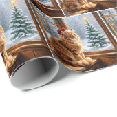 Papier Cadeau Chat roux de Noël (Coin rond)