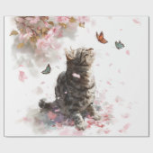 Papier Cadeau Chat Sakura et Papillons (11) (Plat)