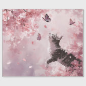 Papier Cadeau Chat Sakura et Papillons (7) (Plat)